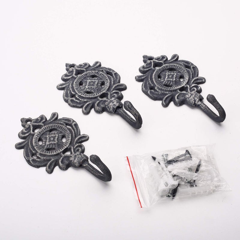 Ambipolar Indian Leaf Hook Antique Decorative Vintage Style Heavy Duty Wall Coat Hooks Pack of 3 .(Matt Grey) - Image 2
